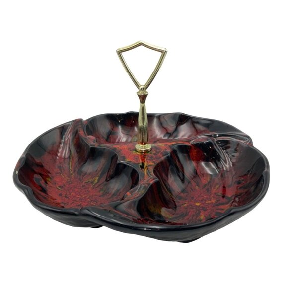 The Original California Pottery Vintage Divided Serving Tray With Brass Handle - Picture 4 of 13